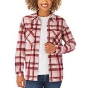 Members Mark Women's Shacket Button Down Relaxed Fit Cozy Red Plaid Sz XL